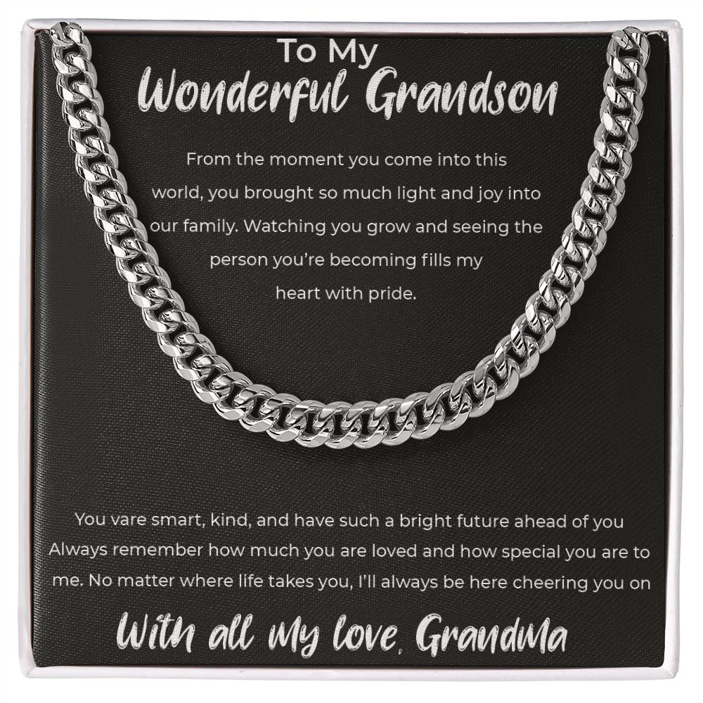 To My Wonderful Grandson - From Grandma - Cuban Link Chain