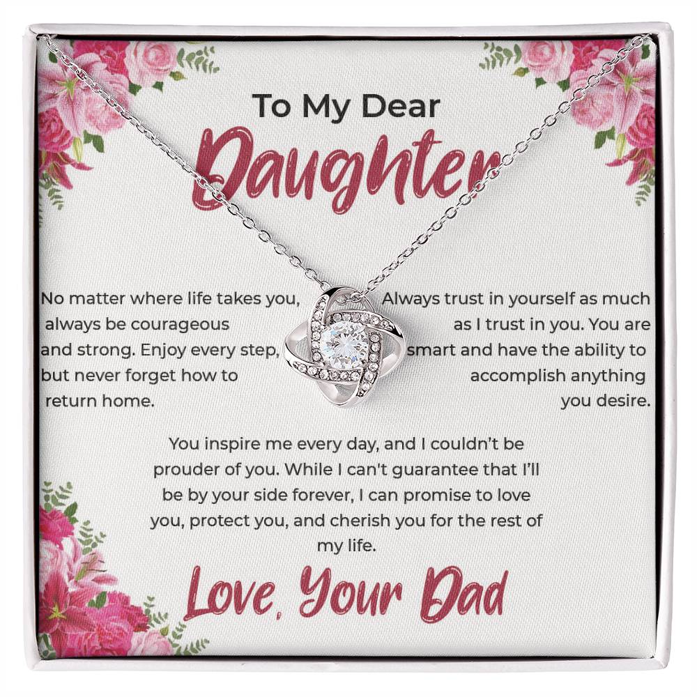 To My Dear Daughter - Love Knot Necklace (Yellow & White Gold Variants)