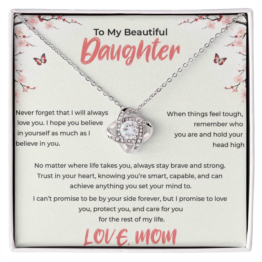 To My Beautiful Daughter - Love Knot Necklace (Yellow & White Gold Variants)