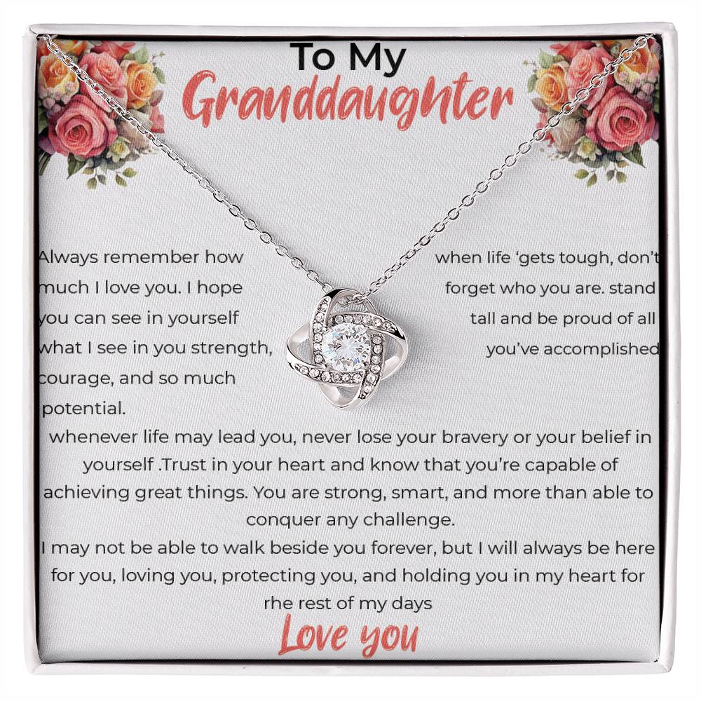 To My Granddaughter - Love Knot Necklace (Yellow & White Gold Variants)