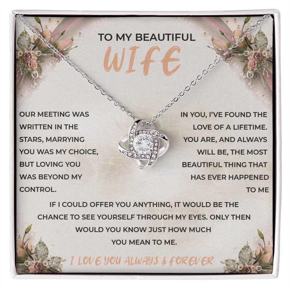 To My Beautiful Wife - Love Knot Necklace (Yellow & White Gold Variants)