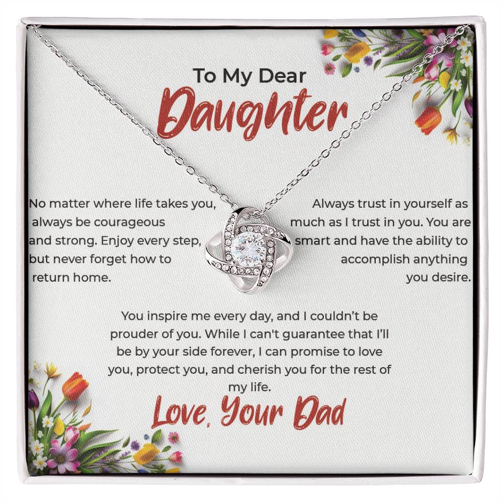 To My Dear Daughter - Love Knot Necklace (Yellow & White Gold Variants)