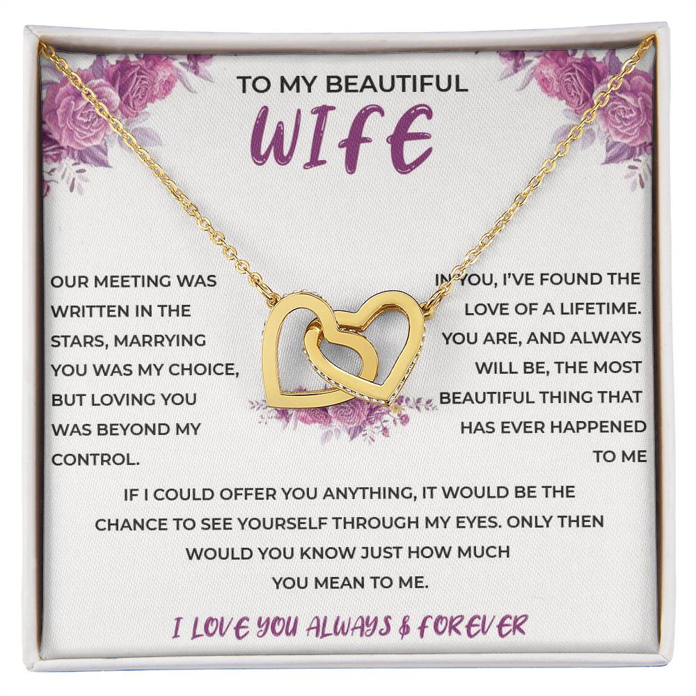 To My Beautiful Wife - Interlocking Hearts Necklace (Yellow & White Gold Variants)