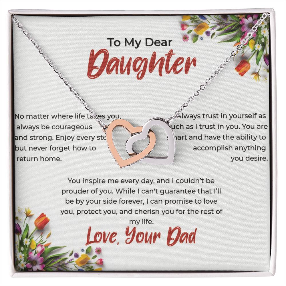 To My Dear Daughter - Interlocking Hearts Necklace (Yellow & White Gold Variants)