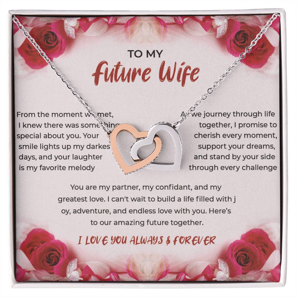 To My Future Wife - Interlocking Hearts Necklace (Yellow & White Gold Variants)