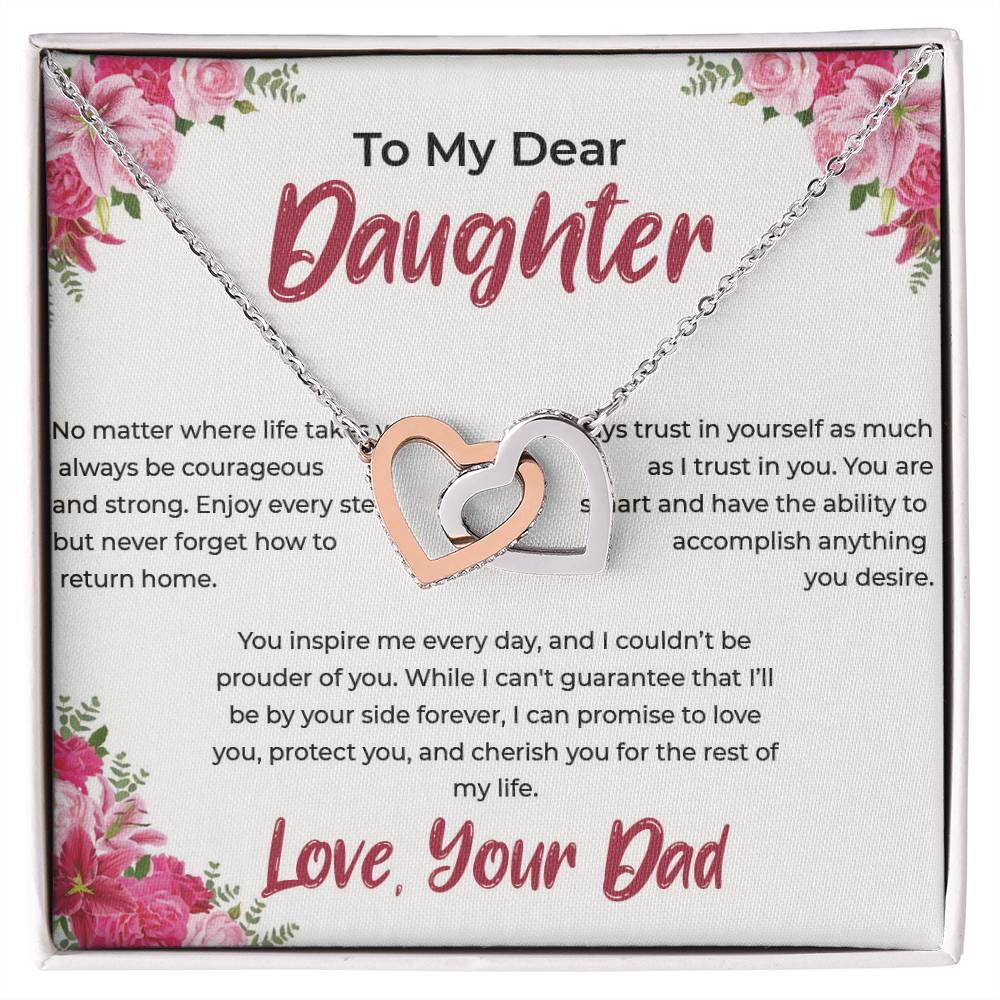 To My Dear Daughter - Interlocking Hearts Necklace (Yellow & White Gold Variants)