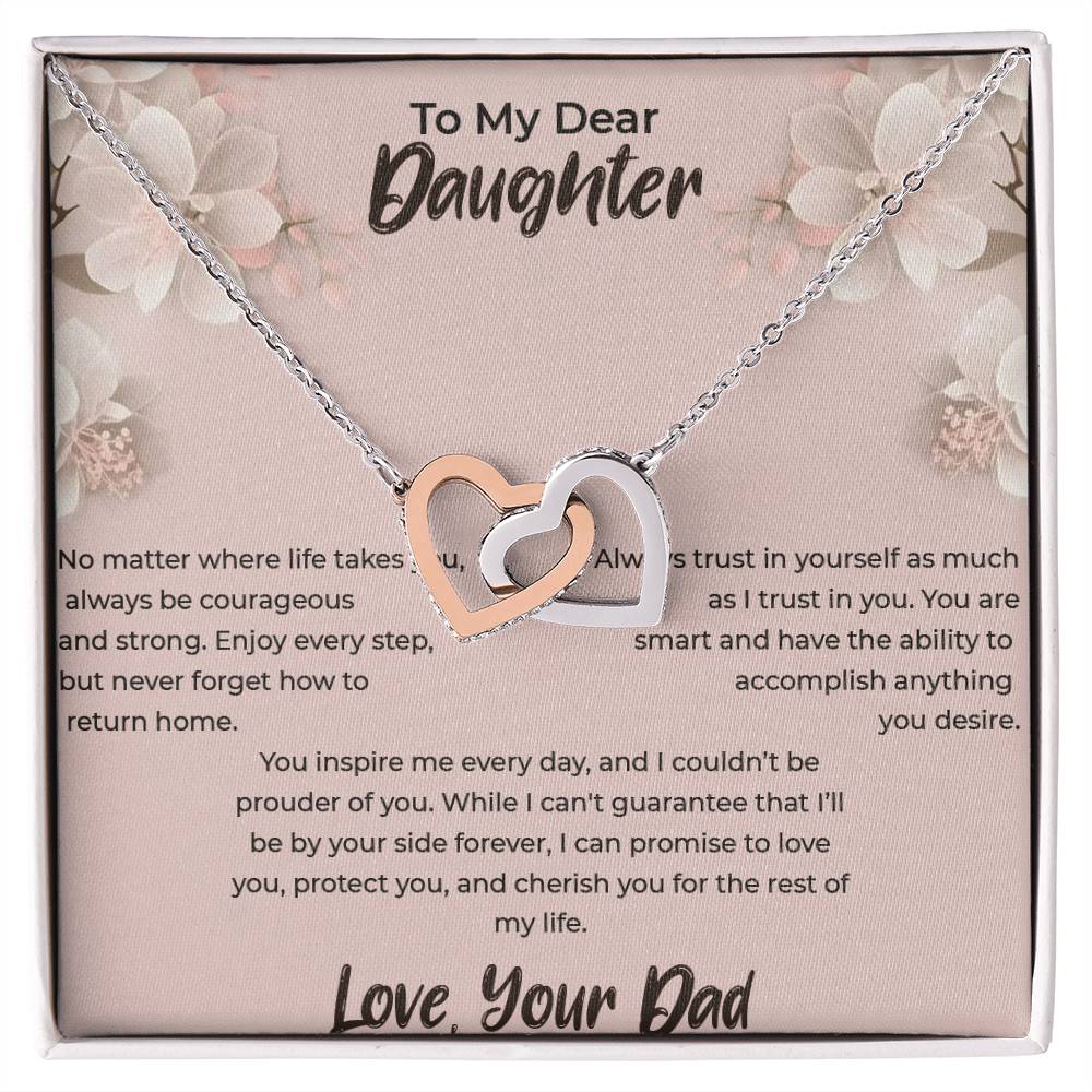 To My Daughter - Interlocking Hearts Necklace (Yellow & White Gold Variants)