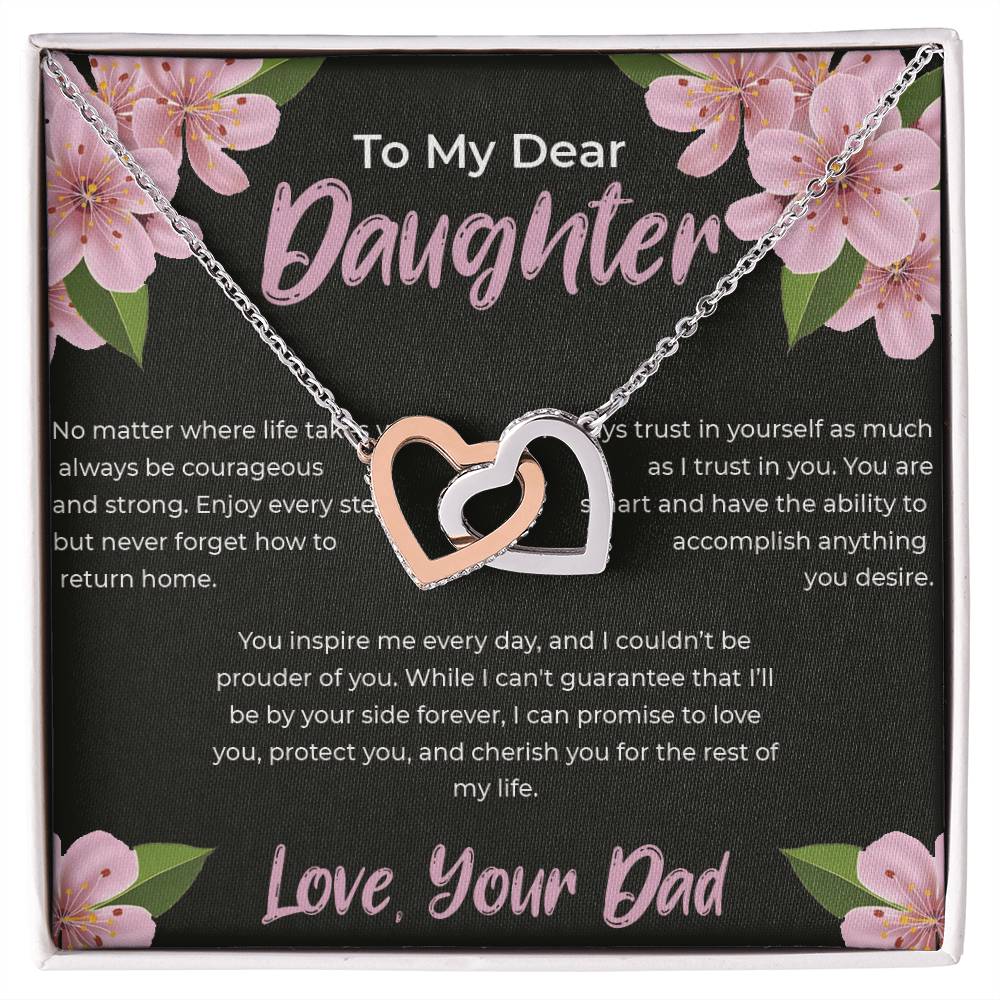 To My Dear Daughter - Interlocking Hearts Necklace (Yellow & White Gold Variants)