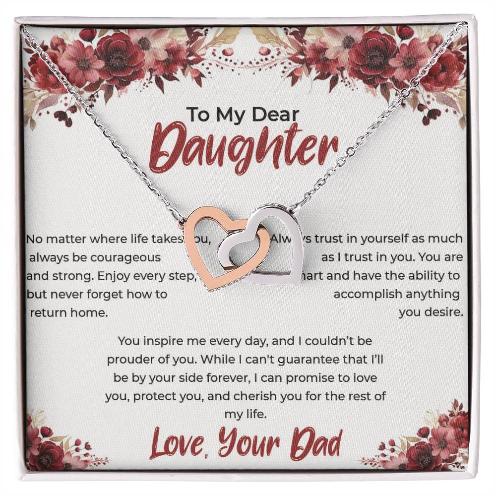 To My Dear Daughter - Interlocking Hearts Necklace (Yellow & White Gold Variants)