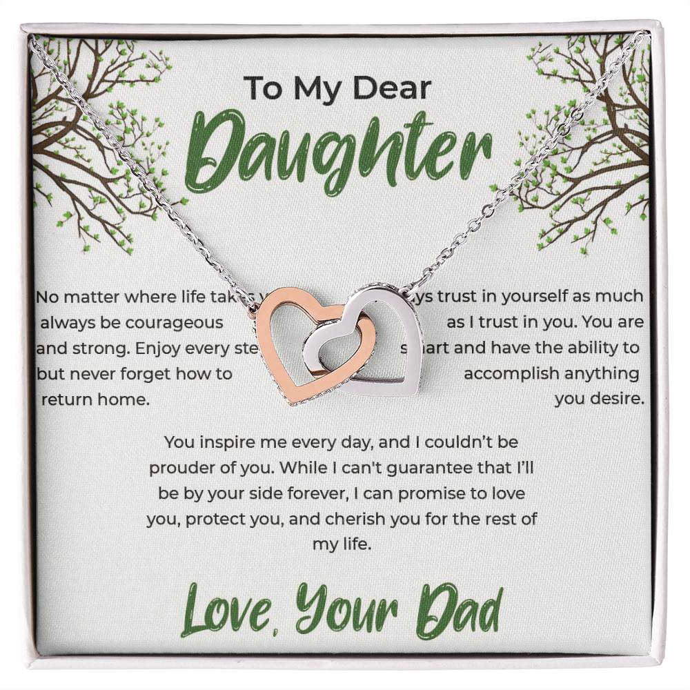 To My Daer Daughter - Interlocking Hearts Necklace (Yellow & White Gold Variants)