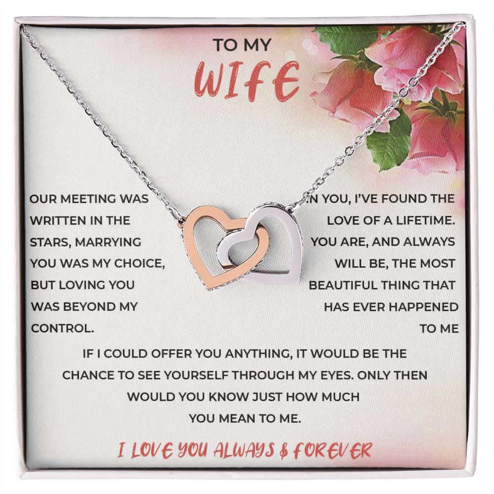 To My Wife - Interlocking Hearts Necklace (Yellow & White Gold Variants)