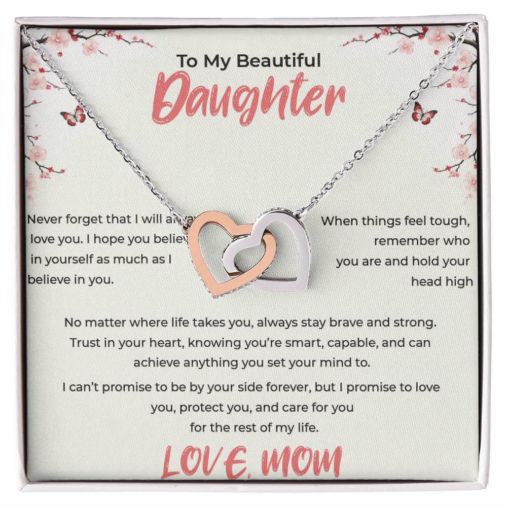 To My Beautiful Daughter - Interlocking Hearts Necklace (Yellow & White Gold Variants)