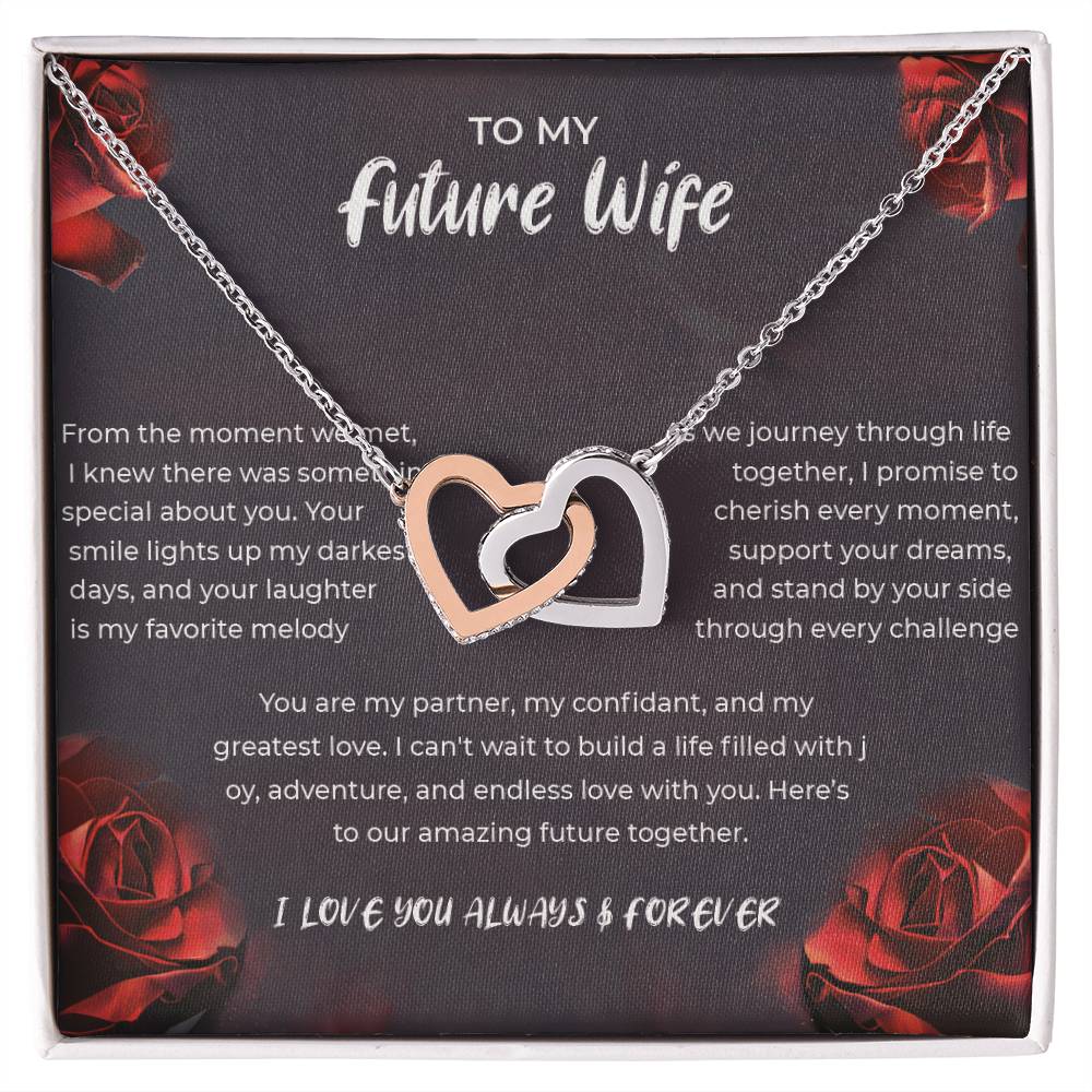 To My Future Wife - Interlocking Hearts Necklace (Yellow & White Gold Variants)