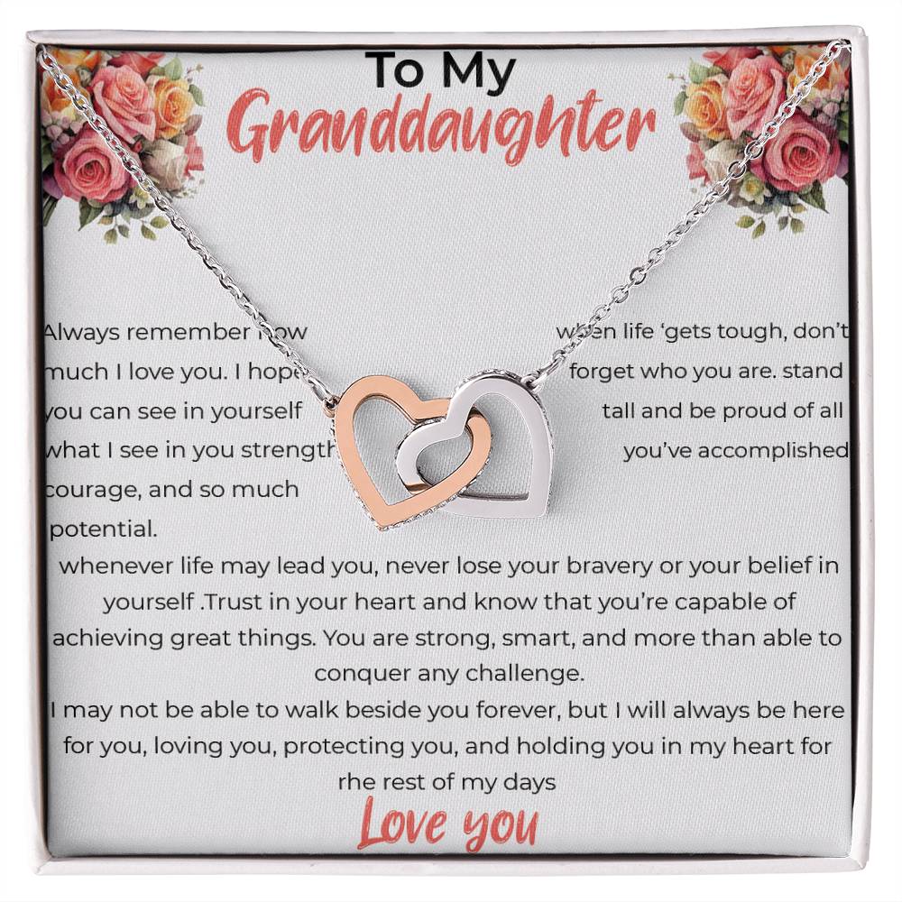 To My Granddaughter - Interlocking Hearts Necklace (Yellow & White Gold Variants)