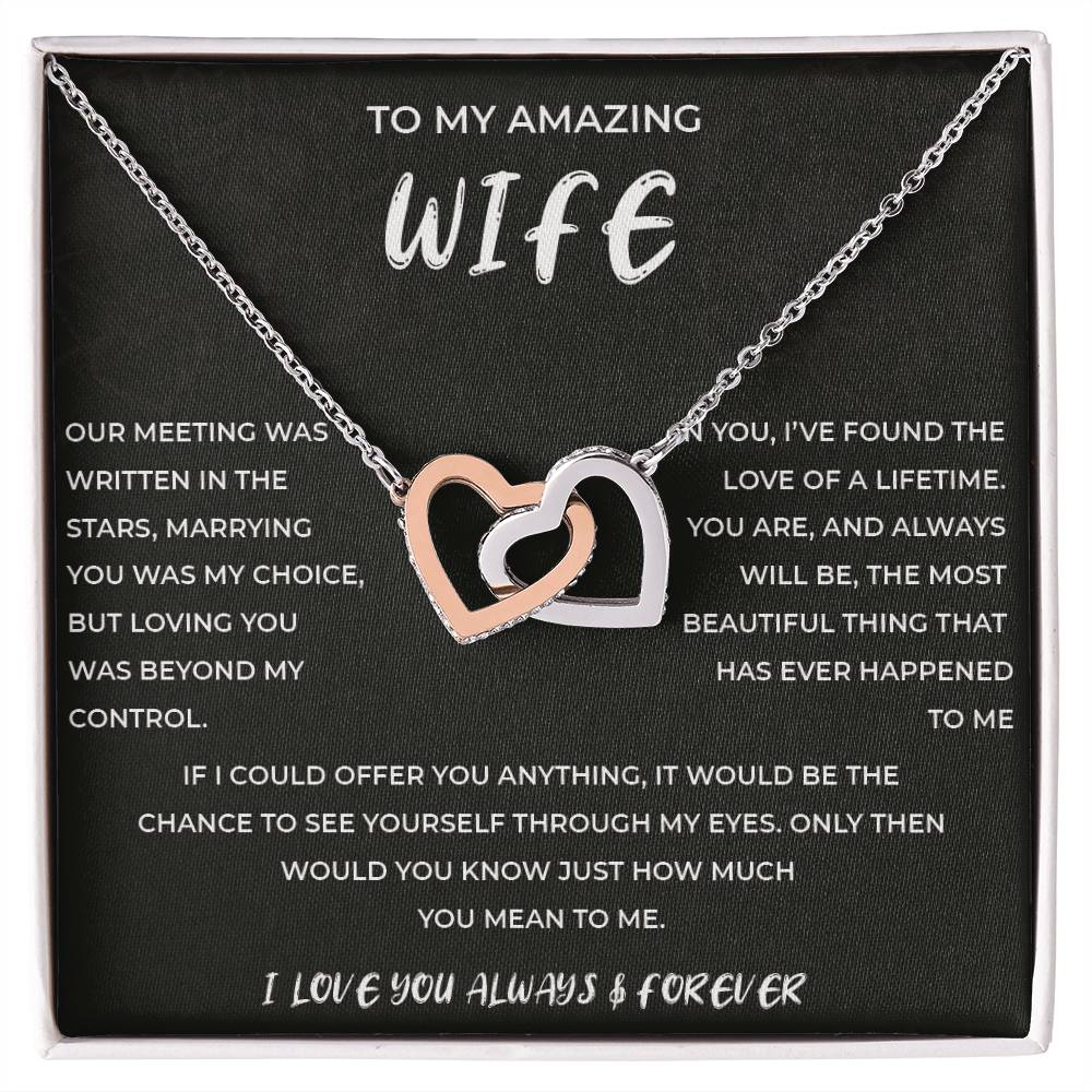 To My Amazing Wife - Interlocking Hearts Necklace (Yellow & White Gold Variants)