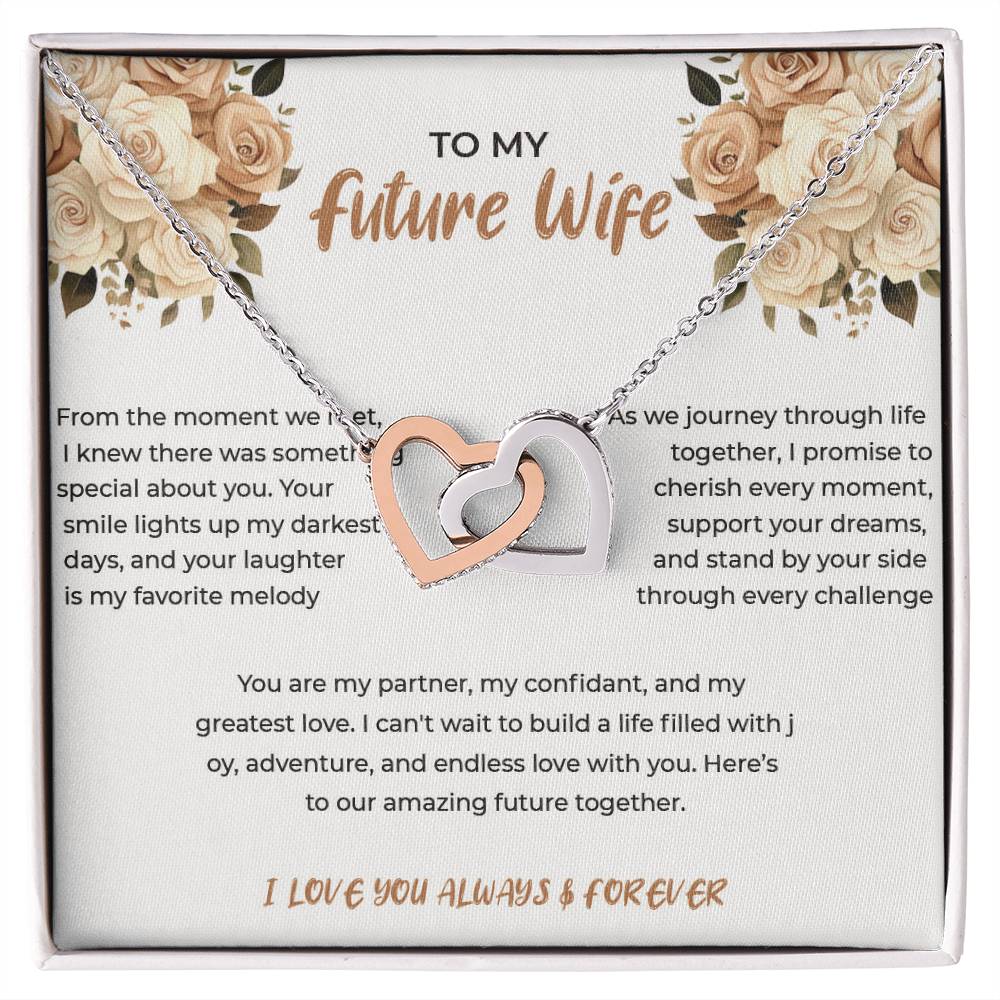 To My Future Wife - Interlocking Hearts Necklace (Yellow & White Gold Variants)