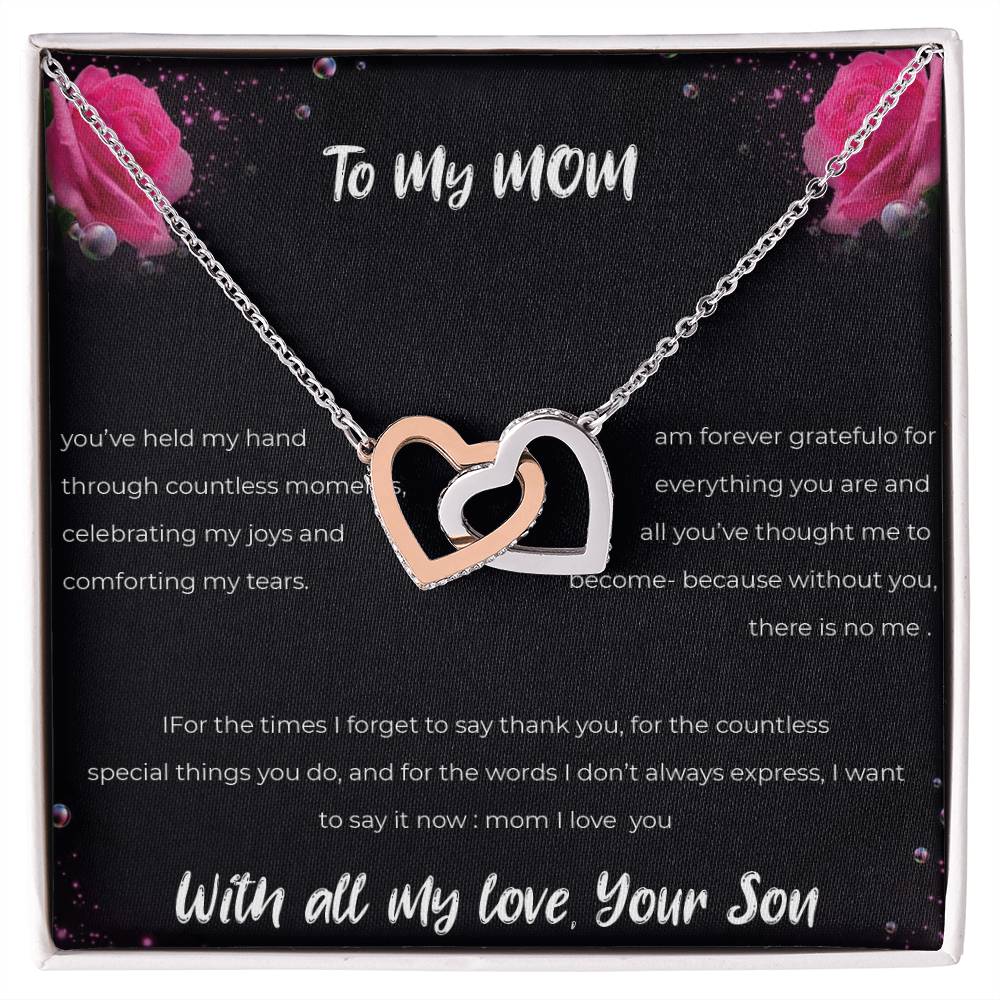 To My Mother - Interlocking Hearts Necklace (Yellow & White Gold Variants)