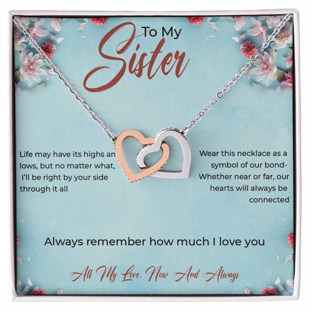 To My Sister - Interlocking Hearts Necklace (Yellow & White Gold Variants)