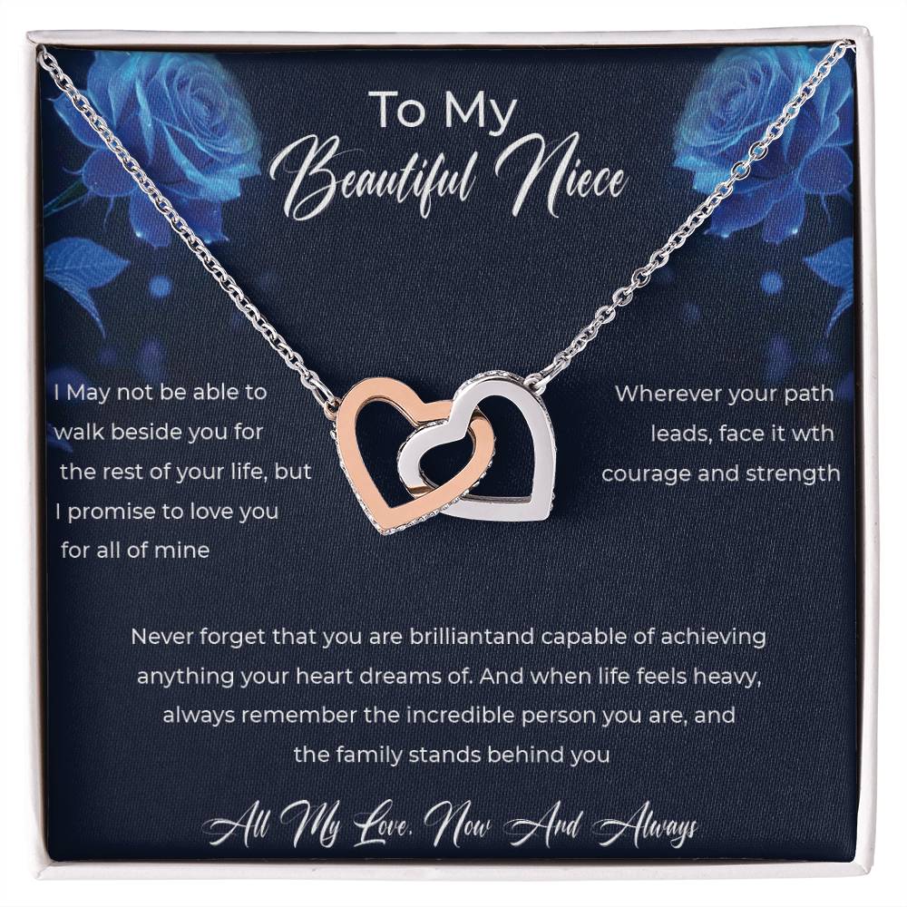 To My Beautiful Niece - Interlocking Hearts Necklace (Yellow & White Gold Variants)