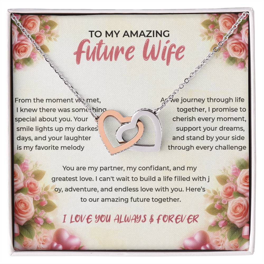 To My Amazing Future Wife - Interlocking Hearts Necklace (Yellow & White Gold Variants)