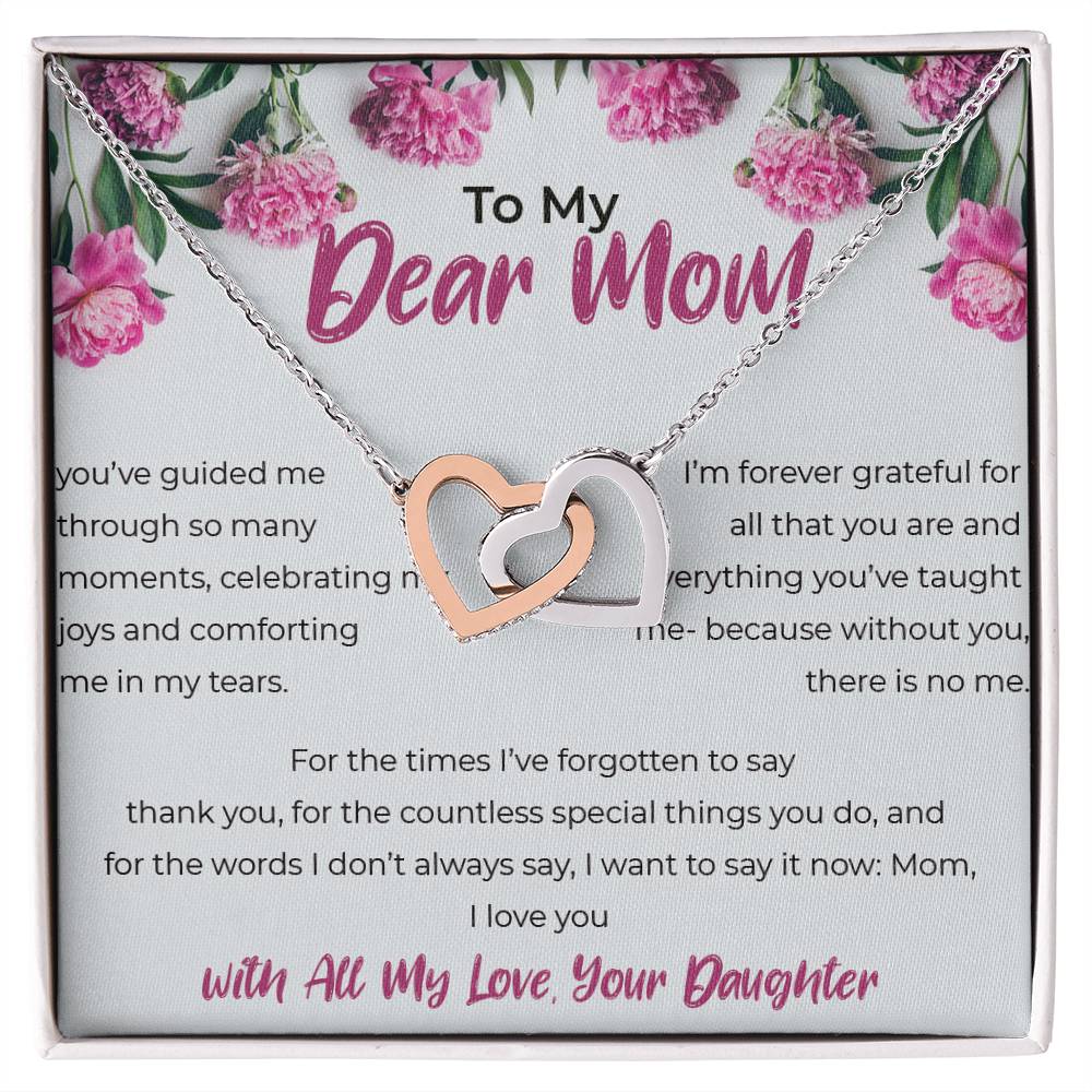 To My Dear Mom - Interlocking Hearts Necklace (Yellow & White Gold Variants)