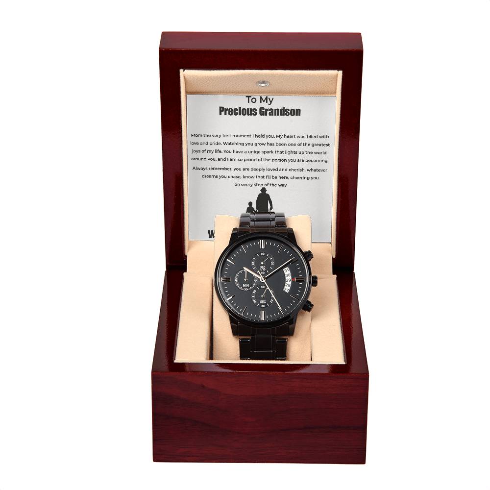 To My Precious Grandson - Black Chronograph Watch - From Grandpa