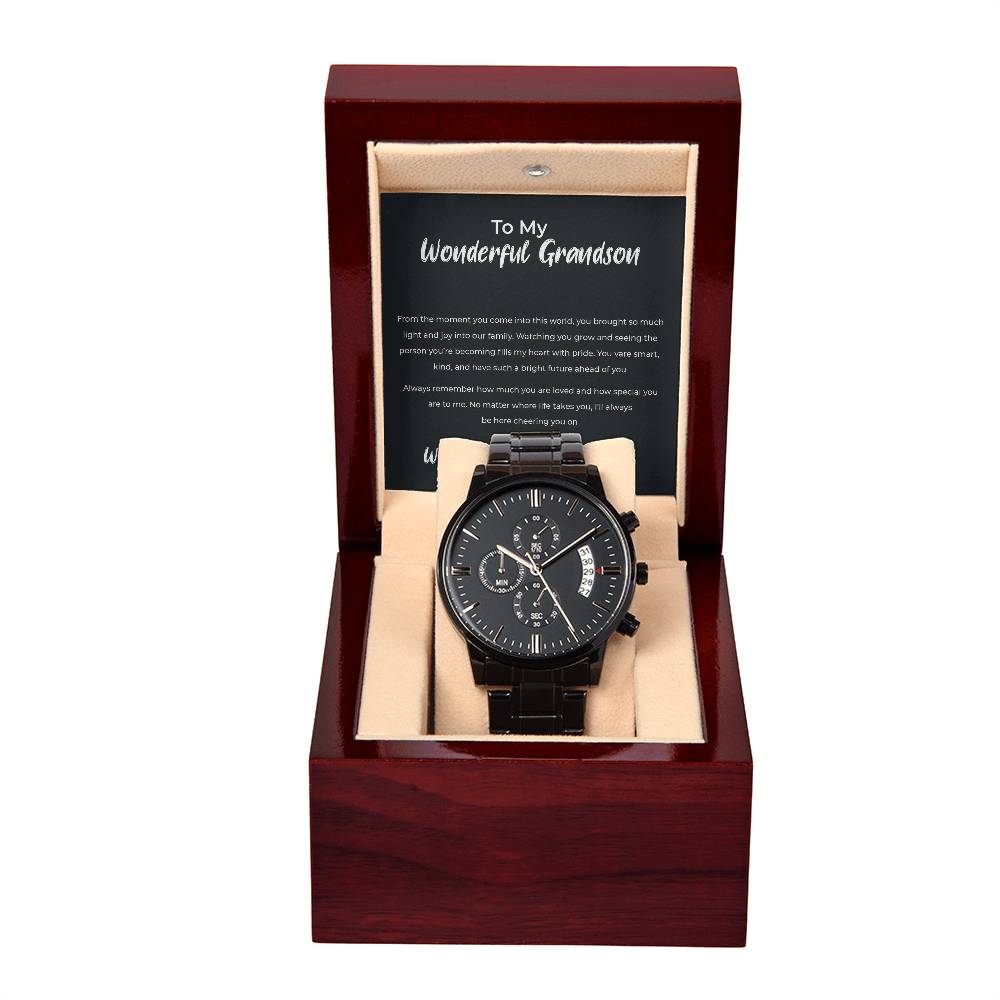 To My Wonderful Grandson - Black Chronograph Watch